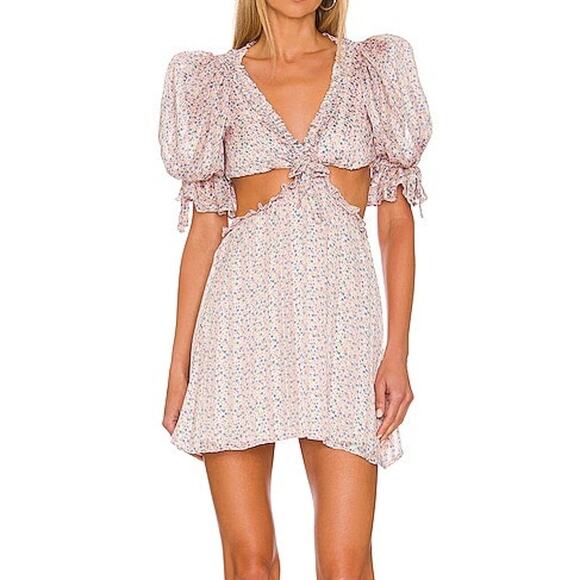 For Love & Lemons Phoebe Flowy Adjustable Boho Soft Girly Mini Dress Pink Medium - Picture 2 of 7